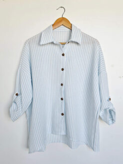 Camisa Oversize Mangas Montable SEA [Lino] - Celeste